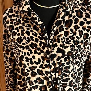 Donna Karan Velour Leopard Pajama Set SZ M New No Tags Brown Tan Animal Print